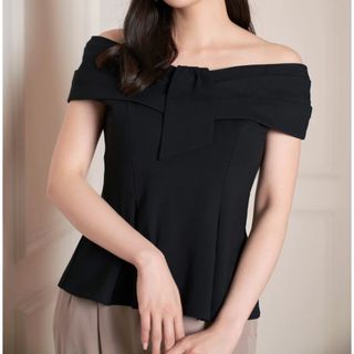 ハーリップトゥ(Her lip to)の【試着のみ】Lily Shawl Peplum Top - black / S(カットソー(半袖/袖なし))