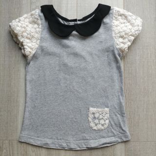 プティマイン(petit main)の2500円★プティマイン シフォン 丸襟 花刺繍 バルーン 半袖 120 110(Tシャツ/カットソー)