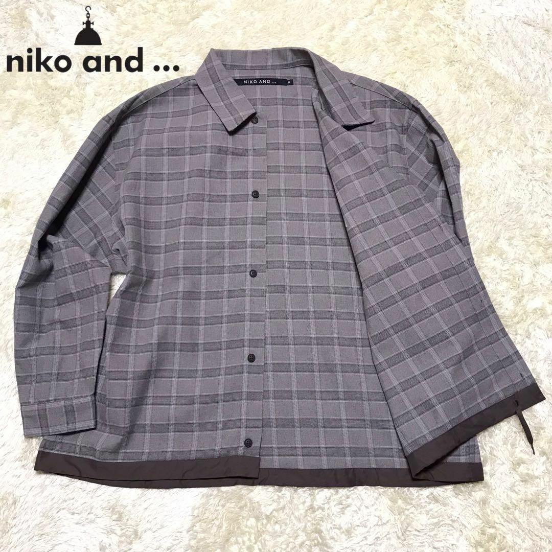 【美品】ニコアンド　ポケット付きチェックジャケット　薄手　グレー　G60