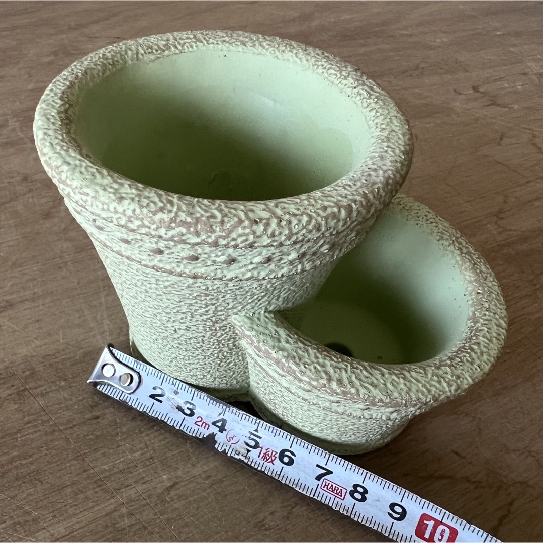 陶器鉢メーカー処分ミニミニ2段植え込み穴有りミントグリーン ハンドメイドのフラワー/ガーデン(プランター)の商品写真