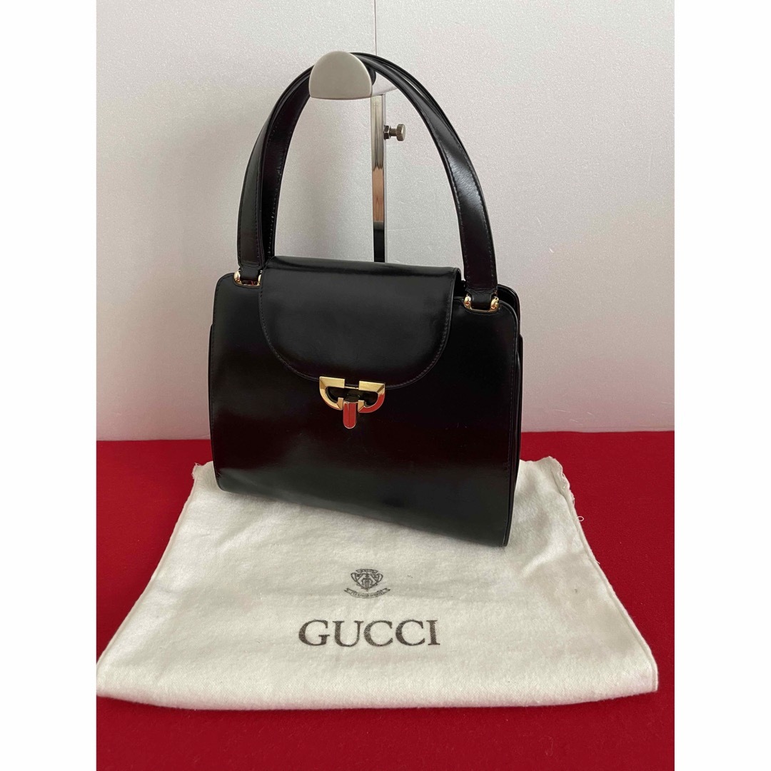 GUCCI オールドグッチ ヴィンテージ ハンドバッグ レザー 黒-