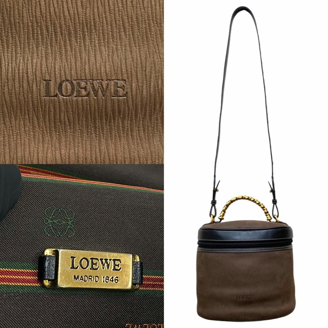 極 美品 LOEWE ロエベ ヴィンテージ ベラスケス ツイストハンドル スウェード レザー 2way ハンドバッグ ショルダーバッグ ブラウン 46-10