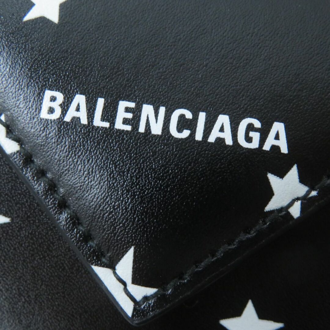 未使用品☆BALENCIAGA バレンシアガ 391446 ペーパー ミニウォレット 星柄 レザー 3つ折り財布 レディース 黒×白 伊製 箱・保管袋付き