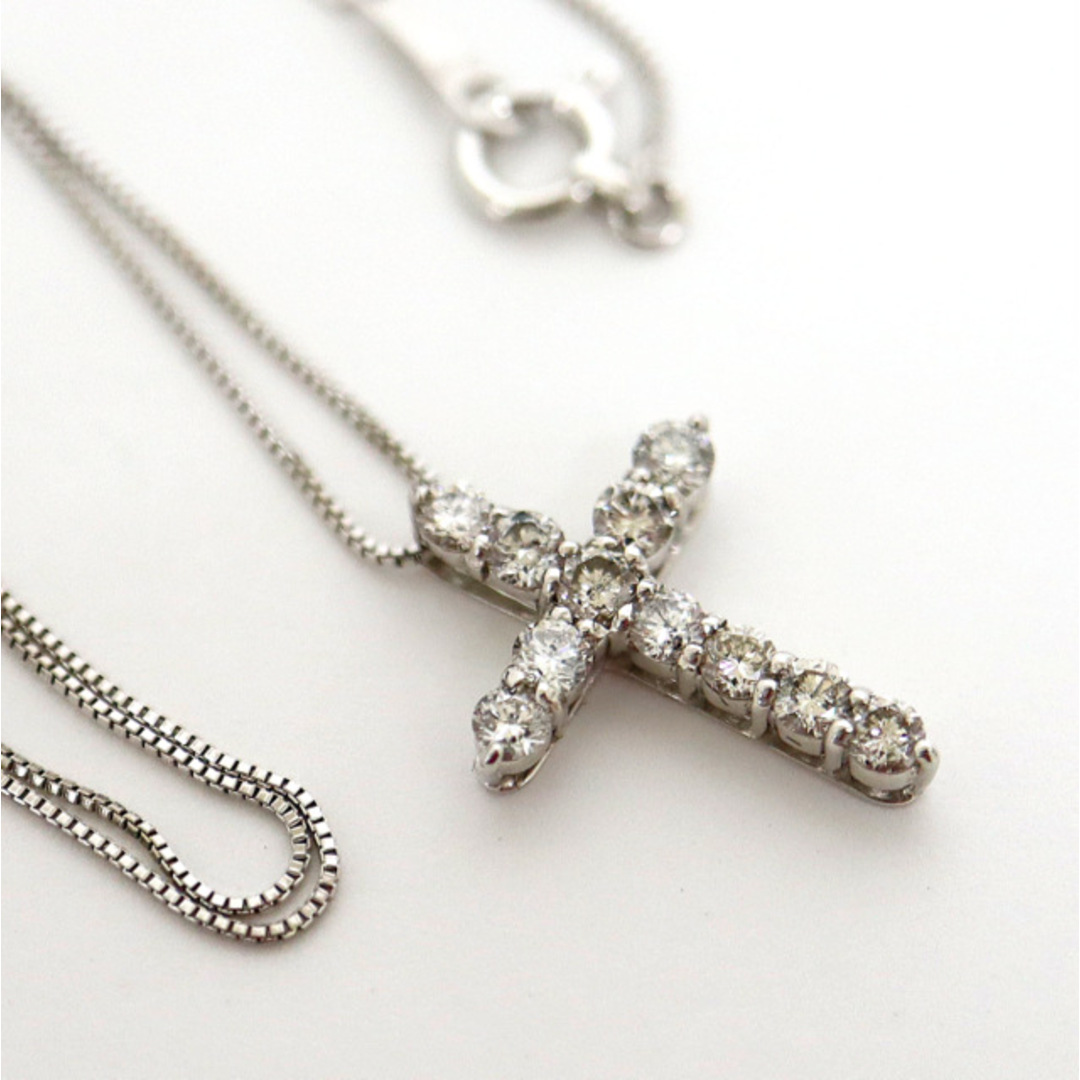 【Jewelry】K18WG クロス トップ ダイヤモンド ホワイトゴールド ネックレス D.0.50ct 1.8g/kt06446tg