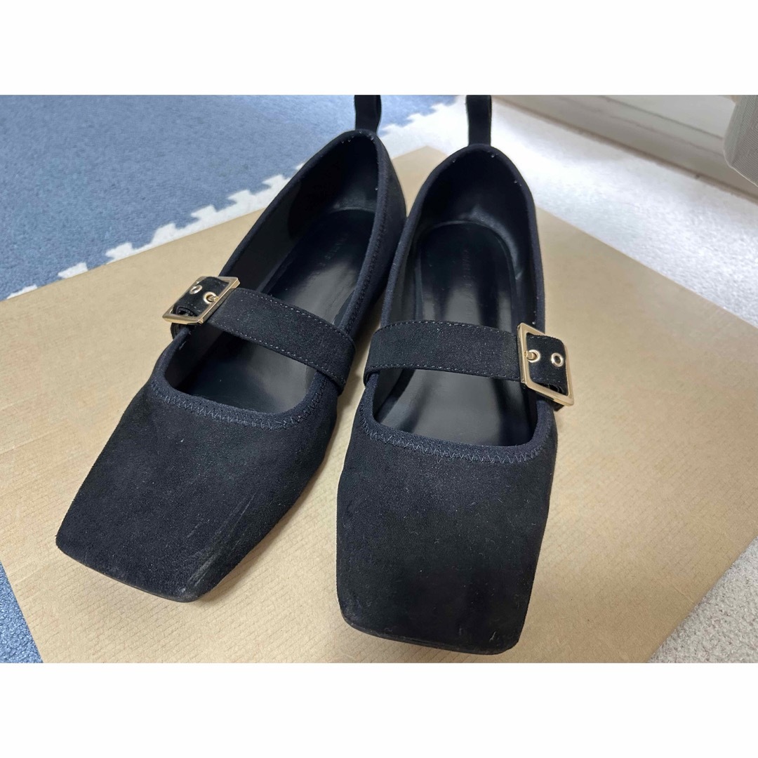 Charles and Keith(チャールズアンドキース)のクロックエフェクト スクエアトゥメリージェーンフラット （Black） レディースの靴/シューズ(ハイヒール/パンプス)の商品写真