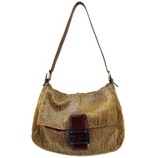 フェンディ(FENDI)のFENDI フェンディ ショルダーバッグ マンマバケット Mamma Bucket 肩掛け 鞄 かばん ビーズ  レザー   イエロー ゴールド金具 レディース【中古品】(ショルダーバッグ)