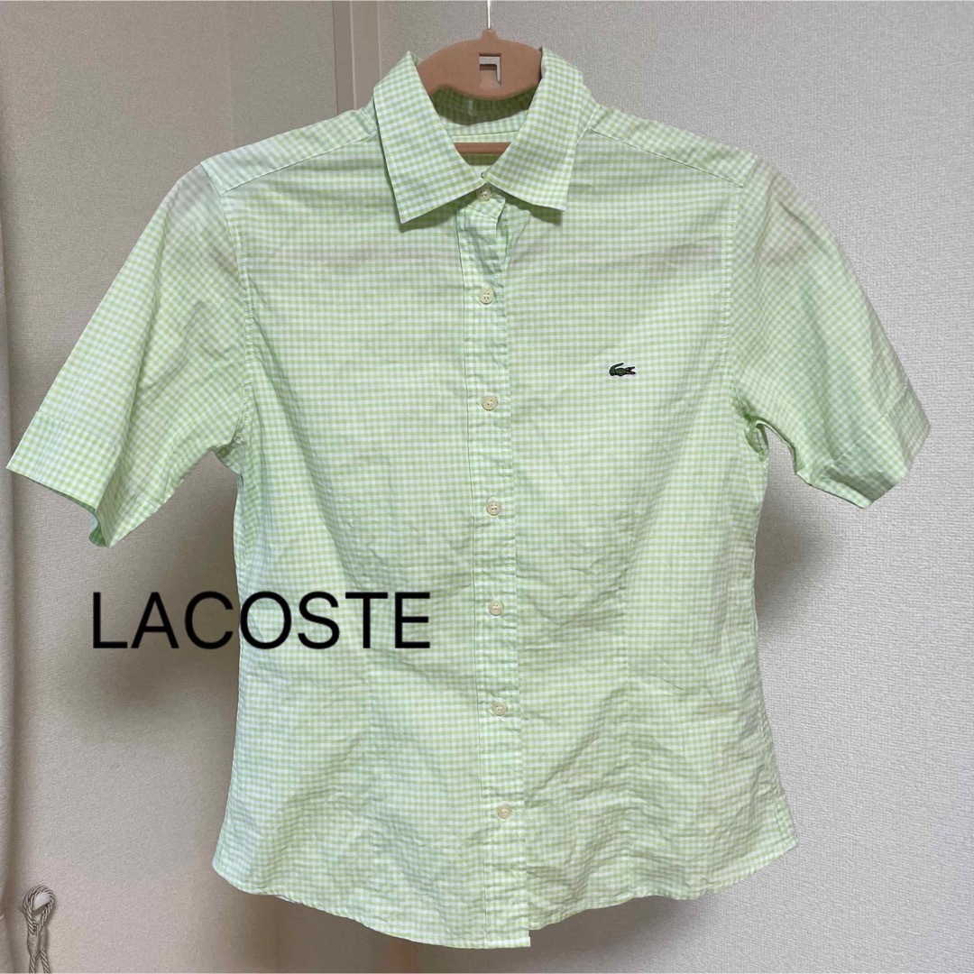 LACOSTE - ラコステ 半袖シャツ ブラウス 綿 ギンガムチェック 黄緑40 ...