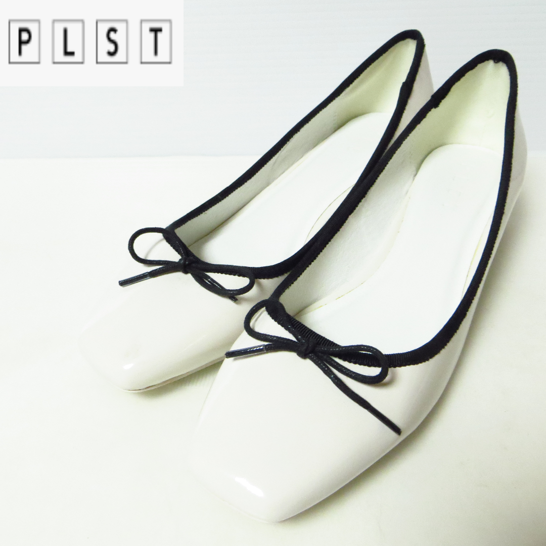 PLST(プラステ)の美品 PLST プラステ チャンキーヒール リボンパンプス 約24㎝ ホワイト レディースの靴/シューズ(ハイヒール/パンプス)の商品写真