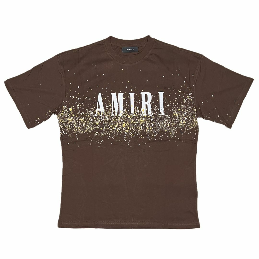 AMIRI アミリ イエローペイント ブリーチ 半袖 Tシャツ ブラウン S