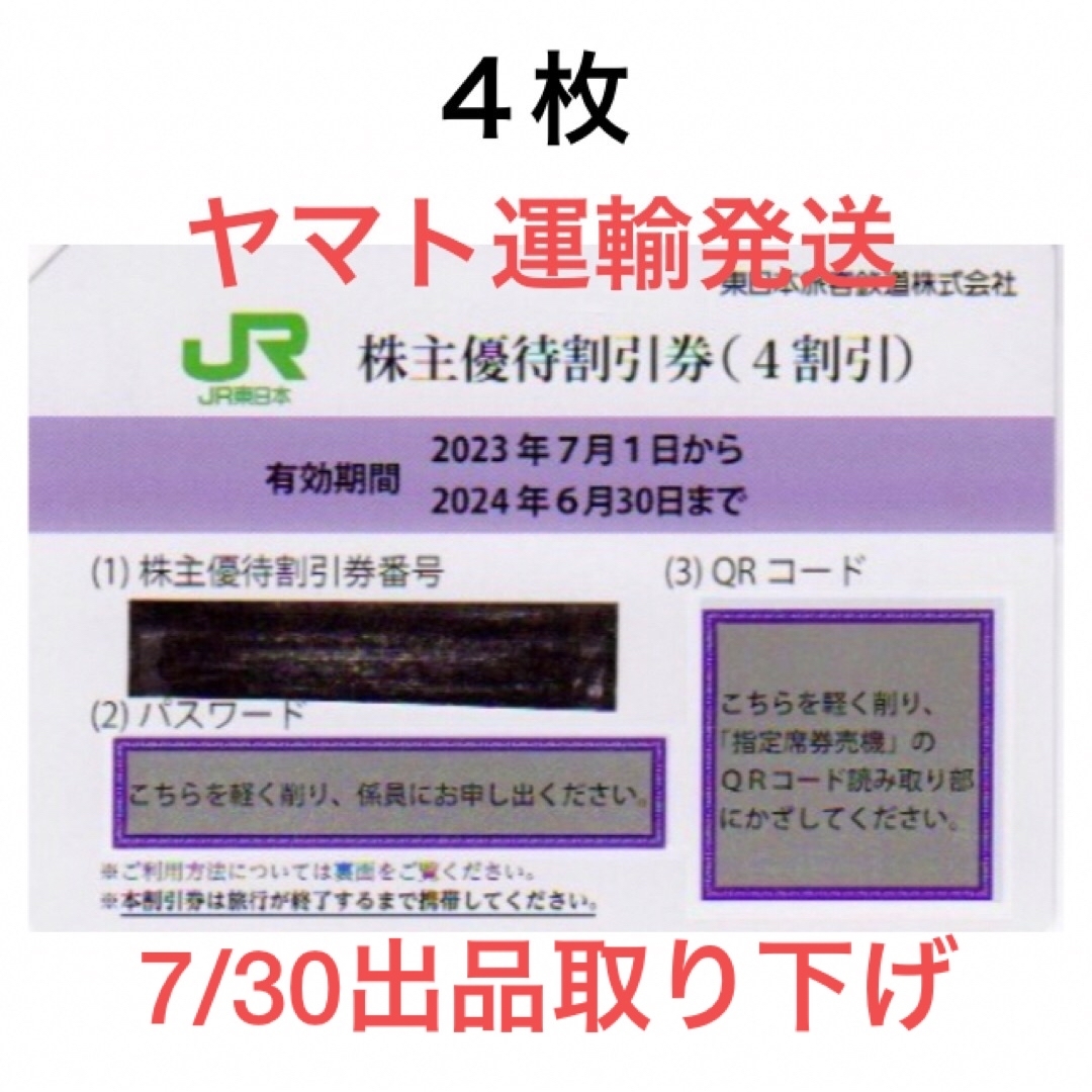 ４枚一組????JR東日本株主優待割引券????No.B4JR東日本株主優待サービス券