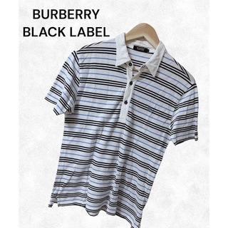 バーバリーブラックレーベル(BURBERRY BLACK LABEL)の【希少】バーバリーブラックレーベル　ボーダー　ポロシャツ　ホースロゴ　M(ポロシャツ)