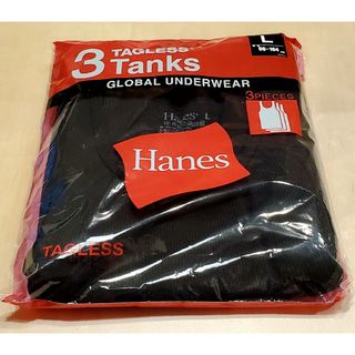 ヘインズ(Hanes)の3枚組 Hanes タンクトップ  Lサイズ  ブラック  タグレス 綿75%(タンクトップ)