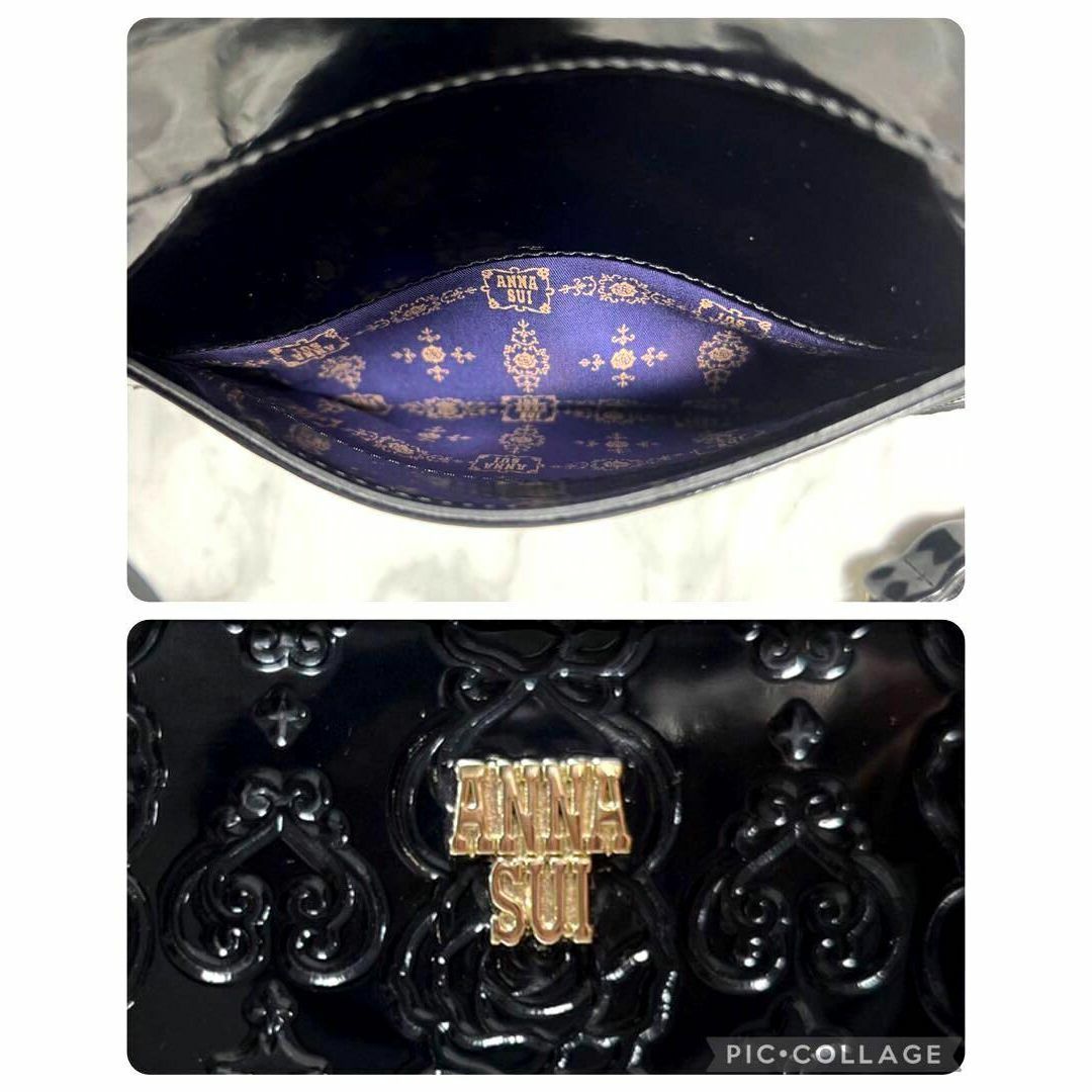 ANNA SUI(アナスイ)の希少　美品　アナスイ　ショルダーバッグ　ローズ柄　型押し　エナメル　ブラック レディースのバッグ(ショルダーバッグ)の商品写真