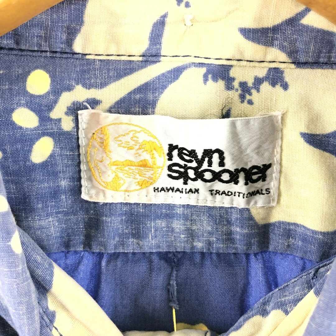 80年代 レインスプーナー REYNSPOONER 金タグ ヌードタグ 総柄 ハイビスカス柄 プルオーバー ボタンダウン ハワイアンアロハシャツ ハワイ製 メンズXL ヴィンテージ /eaa357541