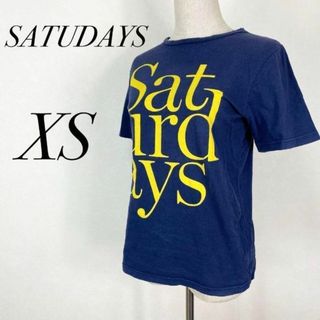 サタデーズサーフニューヨークシティー(SATURDAYS SURF NYC)のトップス　プリントロゴTシャツ　半袖　クルーネック　カジュアル　古着　紺色　薄手(Tシャツ(半袖/袖なし))