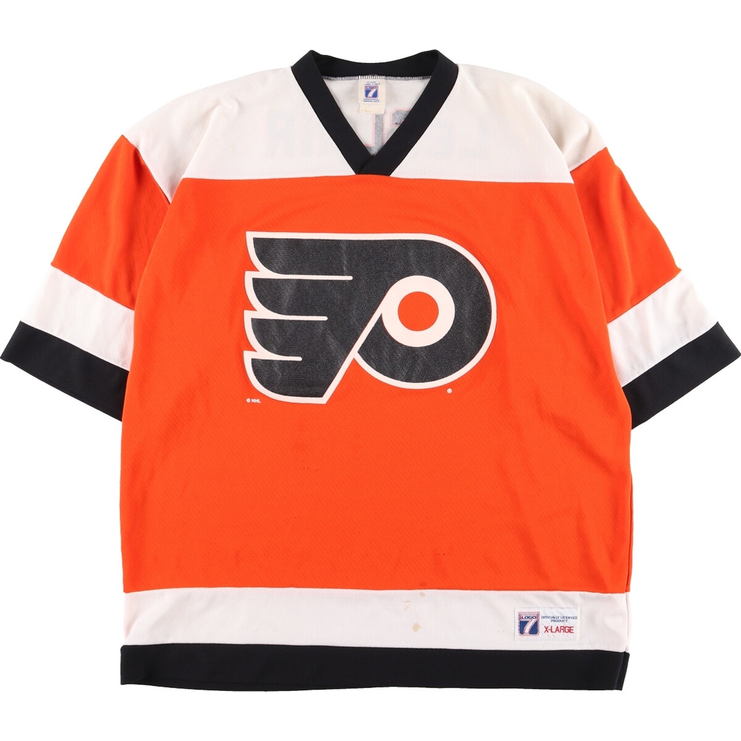 80年代 LOGO7 NHL PHILADELPHIA FLYERS フィラデルフィアフライヤーズ Vネック ゲームシャツ ホッケーシャツ メンズXL ヴィンテージ /eaa358609