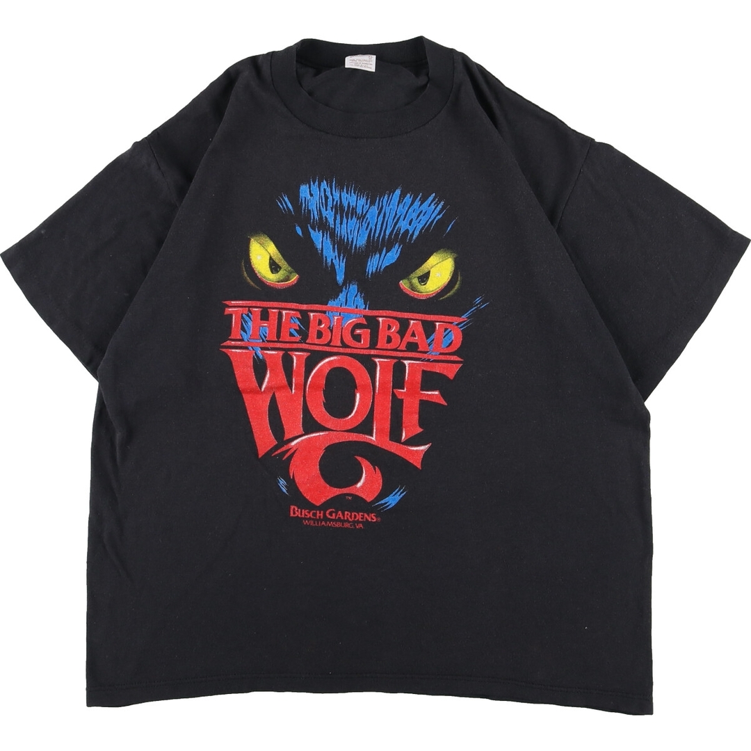 80年代 sportswer THE BIG BAD WOLF 大きな悪いオオカミ キャラクタープリントTシャツ USA製 L ヴィンテージ /eaa357997ブラック系黒色柄