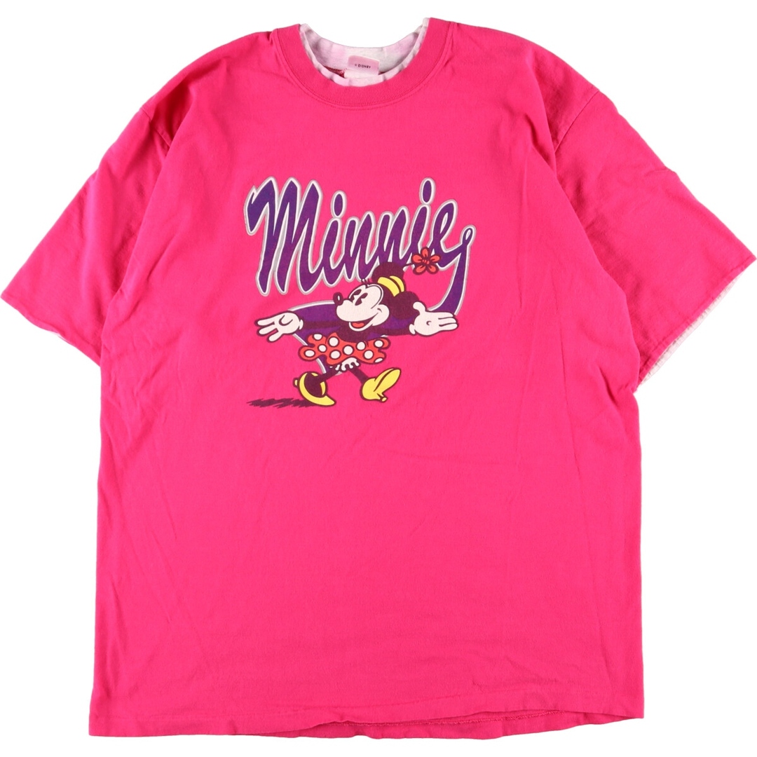 90年代 THE DISNEY STORE MINNIE MOUSE ミニーマウス レイヤードネック キャラクタープリントTシャツ USA製 メンズXL ヴィンテージ /eaa357940X-LARGE着丈