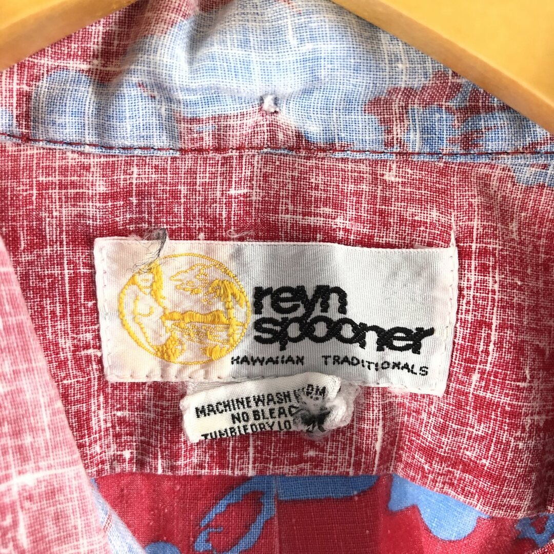80年代 レインスプーナー REYNSPOONER 金タグ ヌードタグ 総柄 ハイビスカス柄 プルオーバー ボタンダウン ハワイアンアロハシャツ ハワイ製 メンズXL ヴィンテージ /eaa357541