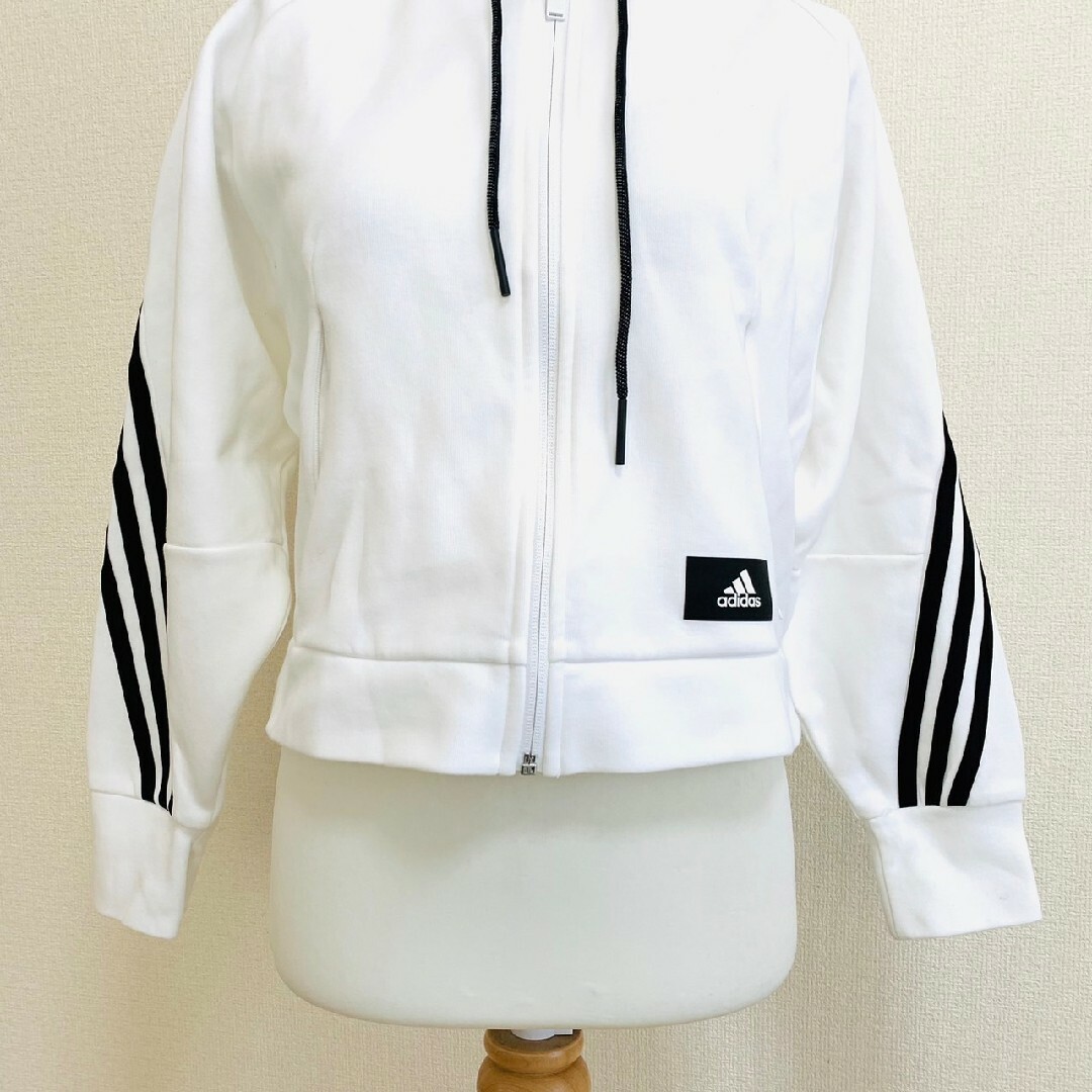 adidas - adidas アディダス パーカー ショート丈 ロゴ ホワイト