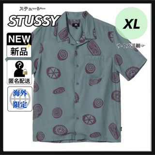 stussy ステゥーシー 総柄 パープル アロハ オープンシャツ