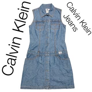 カルバンクライン(Calvin Klein)の美品　ヴィンテージ　カルバンクライン　デニムワンピ　薄手ワンピ　(ひざ丈ワンピース)