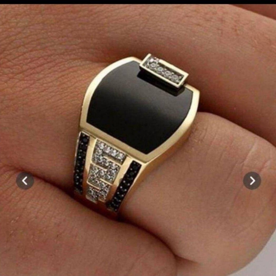 【SALE】リング メンズ ゴールドリング ジルコニア ブラック 指輪 20号 メンズのアクセサリー(リング(指輪))の商品写真