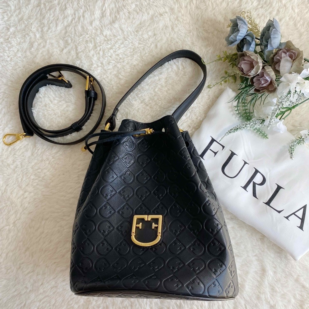 ☆未使用☆FURLA 巾着 2way ショルダーバッグ ロゴ型押し コロナ ...