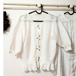 ドットアンドストライプスチャイルドウーマン(Dot&Stripes CHILDWOMAN)のコットンレヴィータ 透かし編みカーディガン　ホワイト(カーディガン)