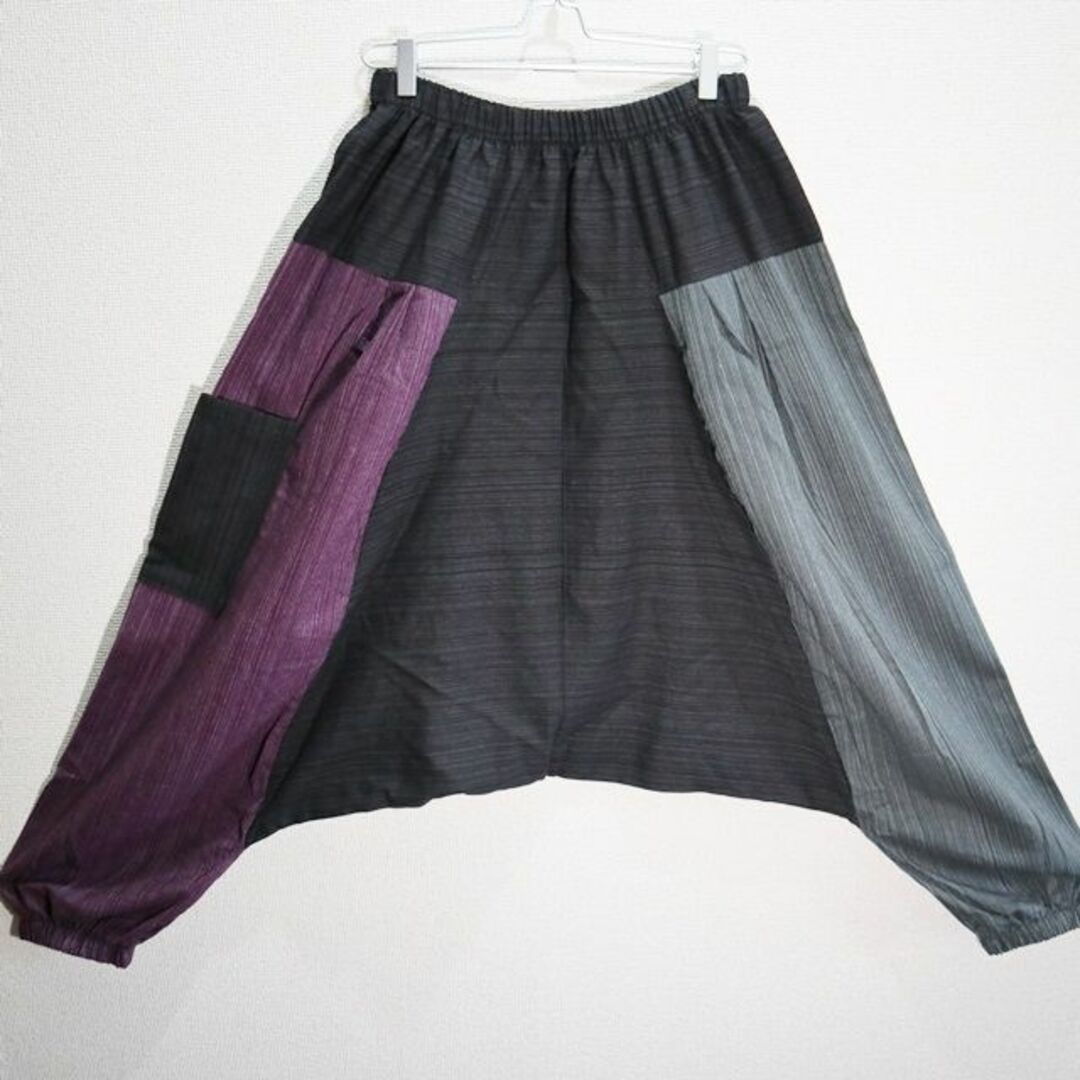 【新品】コットンサルエルパンツ　３色切替パターン　紫×黒×グレー系 メンズのパンツ(サルエルパンツ)の商品写真
