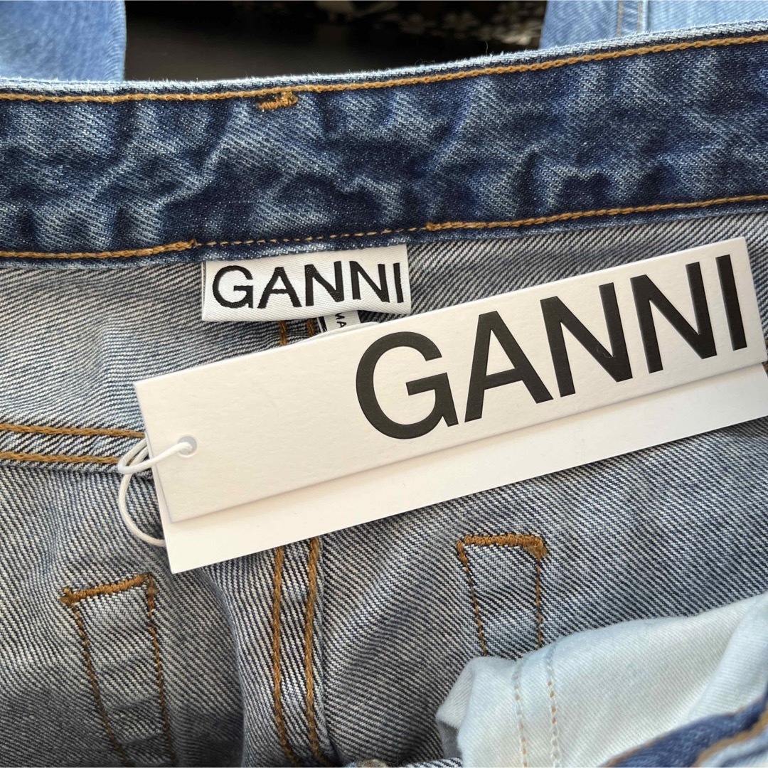 GANNI ガニー バックロゴ入り ワイドデニム ジーンズ ブルー S(26)-