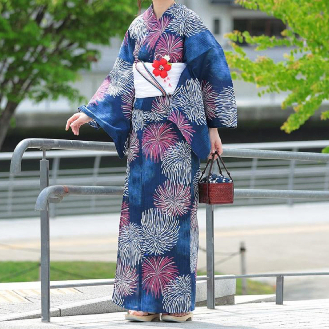 花火　ネイビー　浴衣