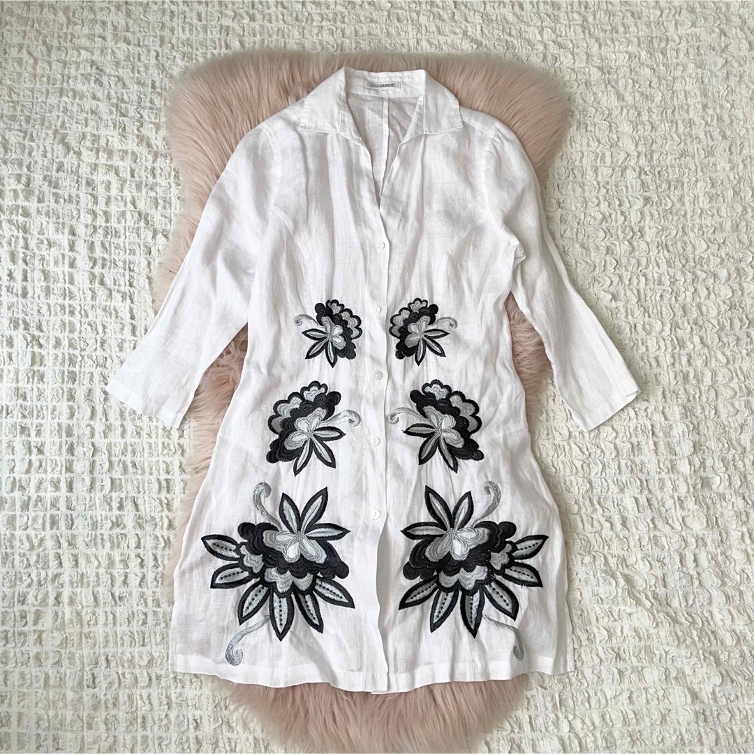 ナラカミーチェ✳︎NARACAMICIE✳︎100%リネン 刺繍 七分丈シャツ | フリマアプリ ラクマ