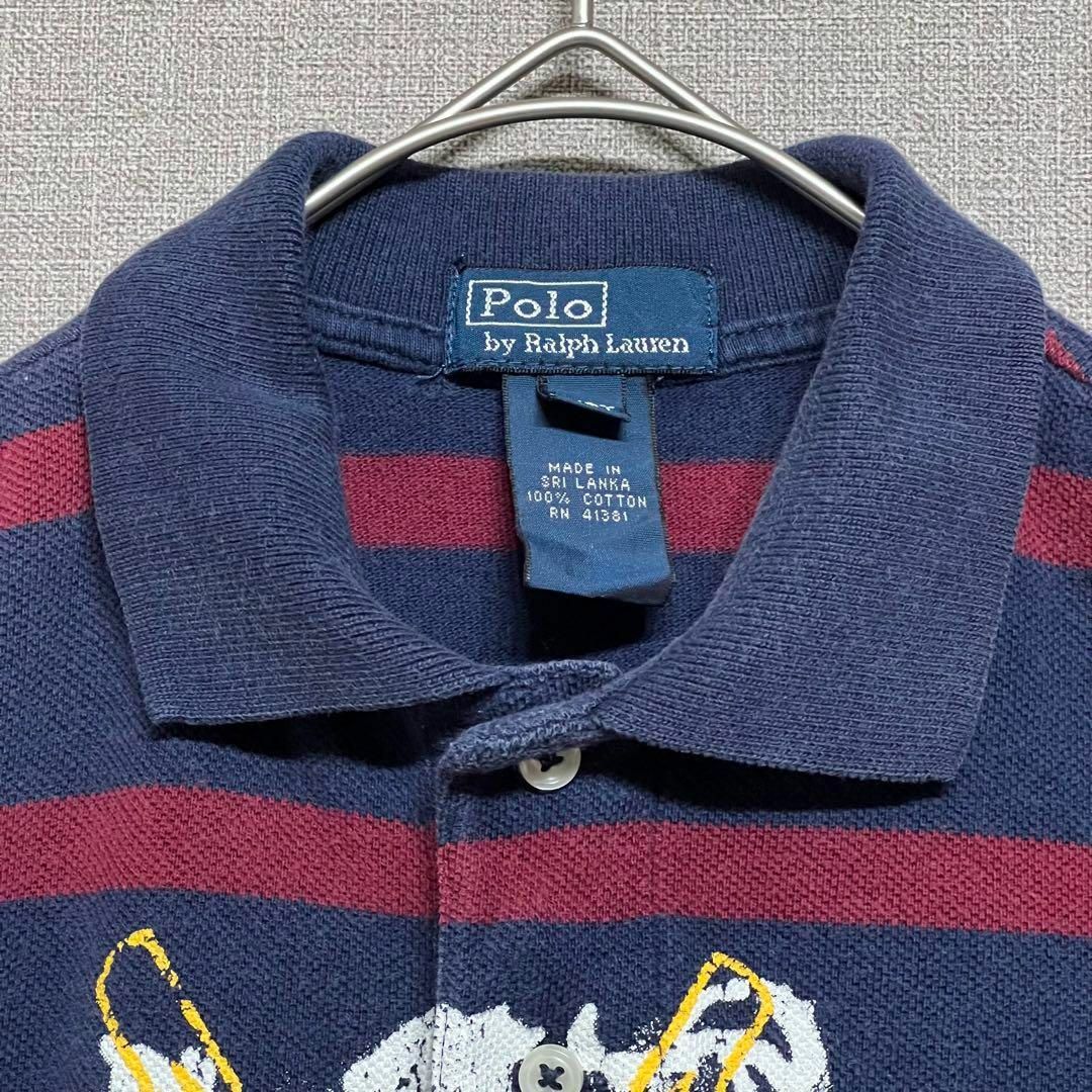 POLO RALPH LAUREN(ポロラルフローレン)のポロラルフローレン キッズ【100相当】ポロシャツ 綿100% ボーダー 紺赤系 キッズ/ベビー/マタニティのキッズ服男の子用(90cm~)(Tシャツ/カットソー)の商品写真