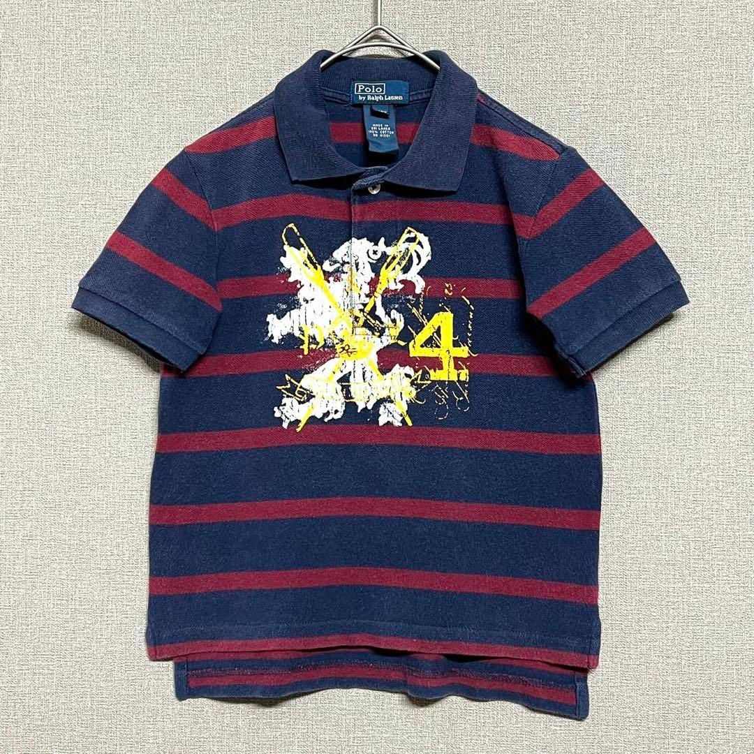 POLO RALPH LAUREN(ポロラルフローレン)のポロラルフローレン キッズ【100相当】ポロシャツ 綿100% ボーダー 紺赤系 キッズ/ベビー/マタニティのキッズ服男の子用(90cm~)(Tシャツ/カットソー)の商品写真