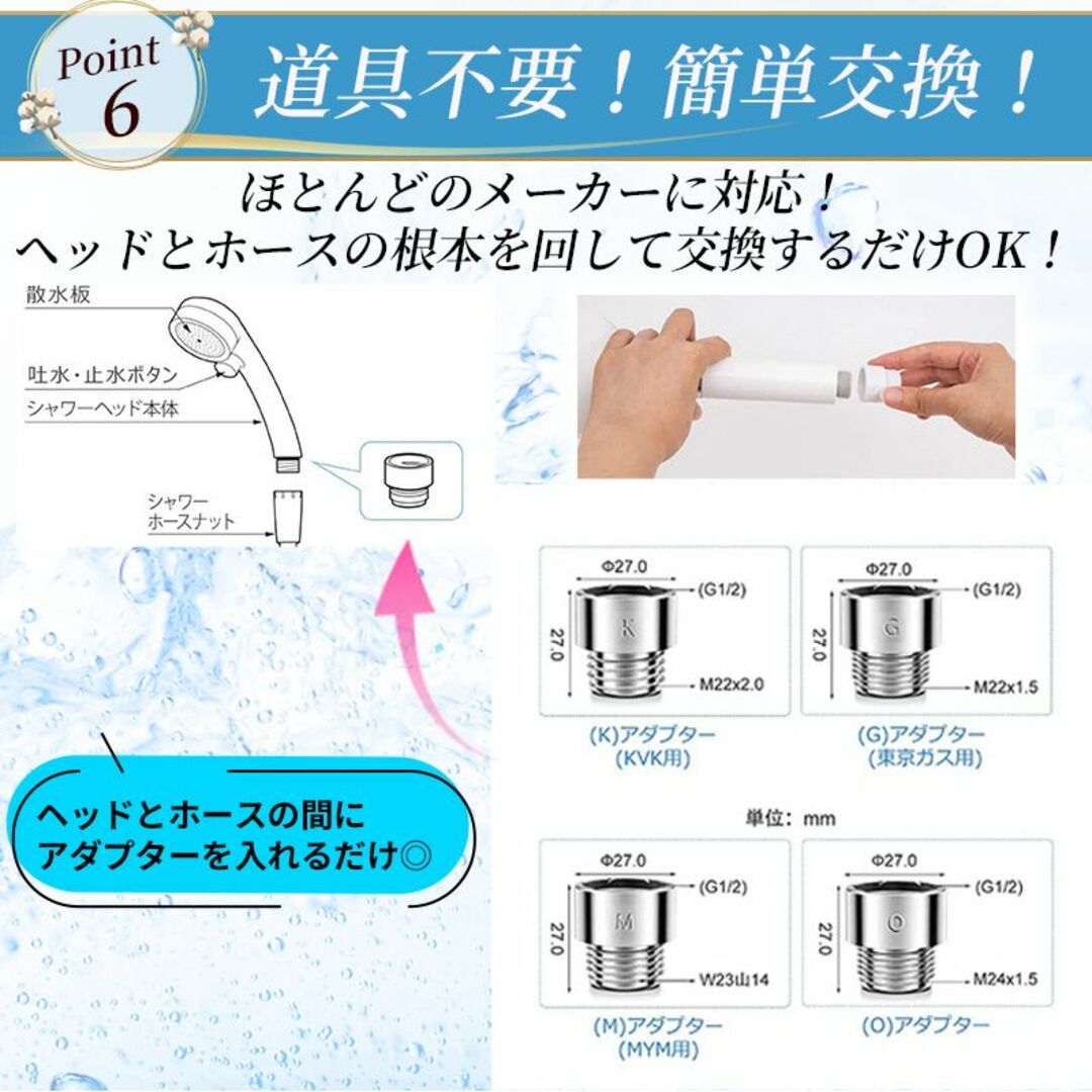 マイクロナノバブル シャワーヘッドアダプター付 節水 ミスト 泡 増圧 3段階 通販