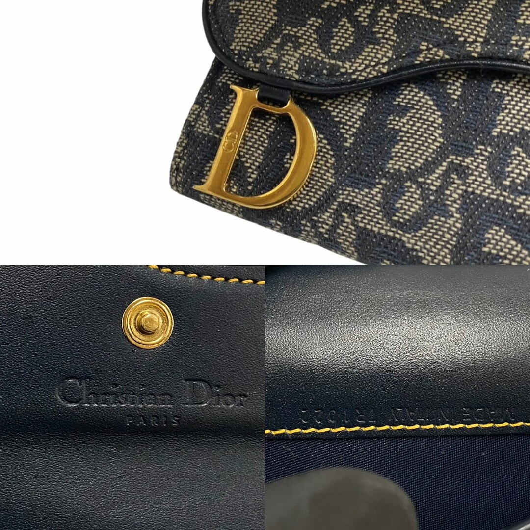 Dior(ディオール)の極 美品 Christian Dior ディオール トロッター 柄 ロゴ 金具 レザー 本革 キャンバス 二つ折り カードケース 名刺入れ ネイビー 49042 レディースのファッション小物(パスケース/IDカードホルダー)の商品写真