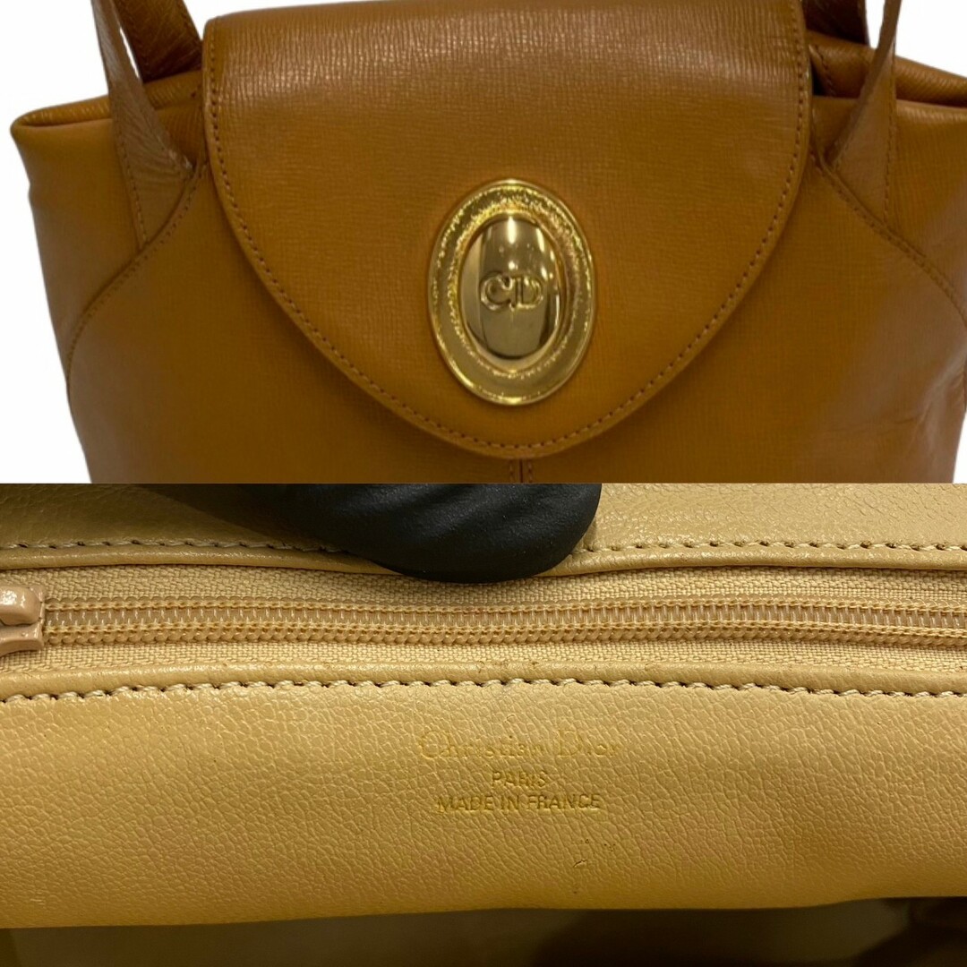 極 美品 Christian Dior クリスチャンディオール CD ロゴ 金具 レザー 本革 ハンドバッグ ミニ トートバッグ ブラウン 茶 26525