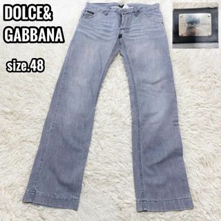 ドルチェアンドガッバーナ(DOLCE&GABBANA)のDOLCE&GABBANA デニムパンツ 金具ロゴプレート グレー 48(デニム/ジーンズ)