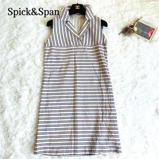 スピックアンドスパン(Spick & Span)の【人気】　スピックアンドスパン　オープンカラーノースリーブボーダーワンピース(ひざ丈ワンピース)