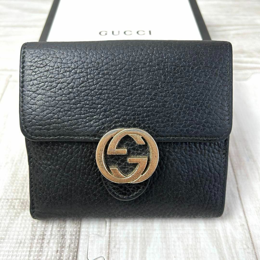 付属品完備 GUCCI グッチ ✨ 二つ折り財布 インターロッキングG レザー