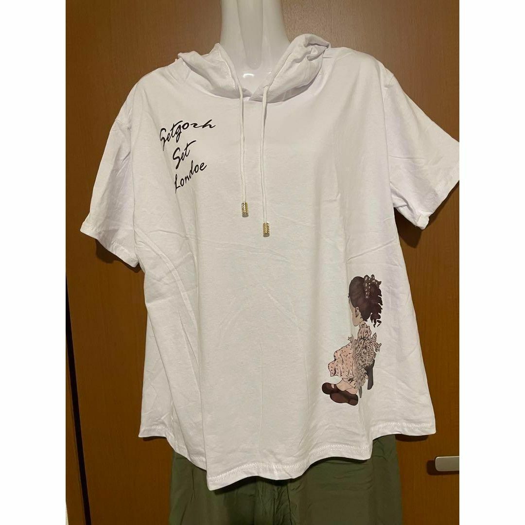 cotton  カジュアルTシャツ　プリントT シャツ　フード付き 半袖　韓国 レディースのトップス(Tシャツ(半袖/袖なし))の商品写真