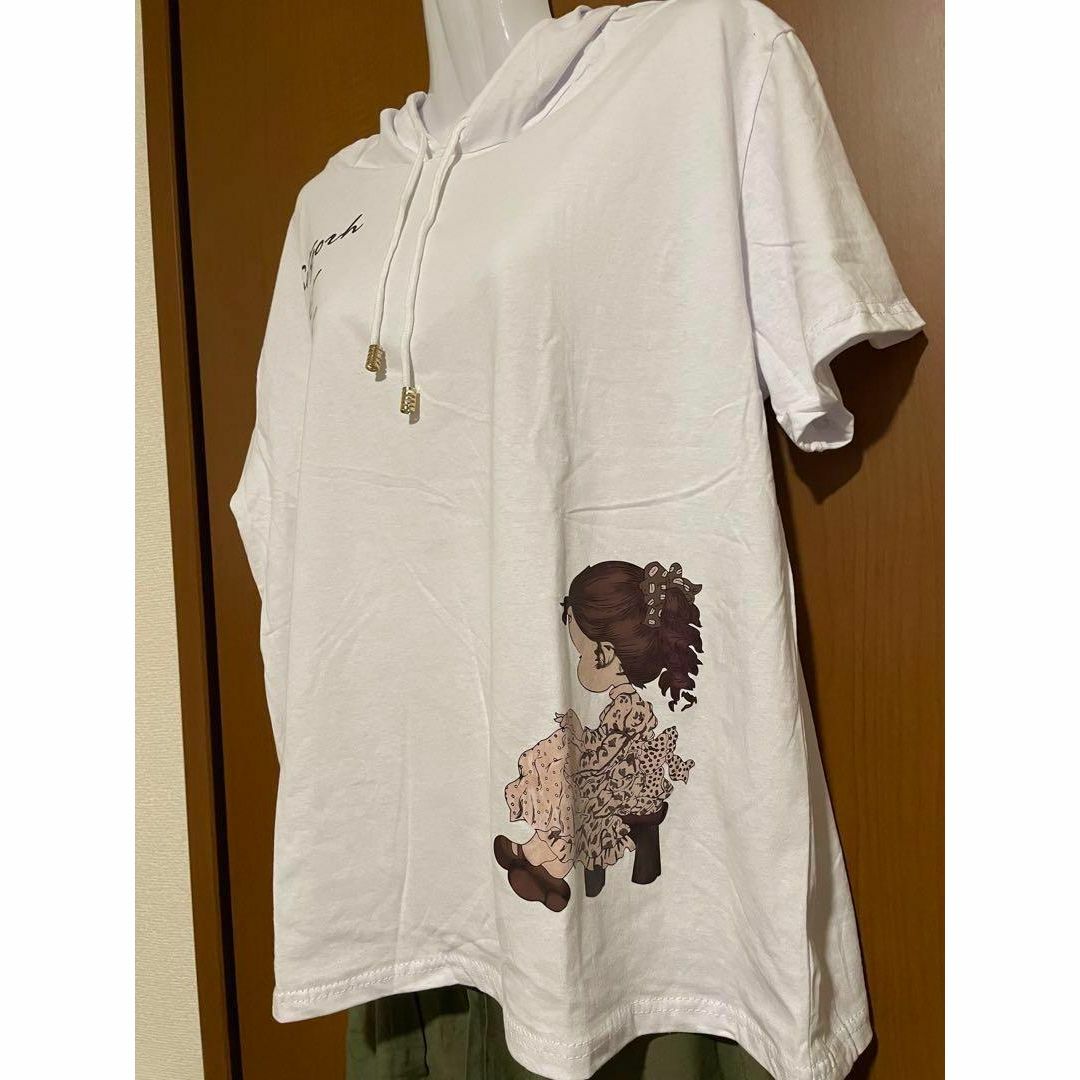 cotton  カジュアルTシャツ　プリントT シャツ　フード付き 半袖　韓国 レディースのトップス(Tシャツ(半袖/袖なし))の商品写真