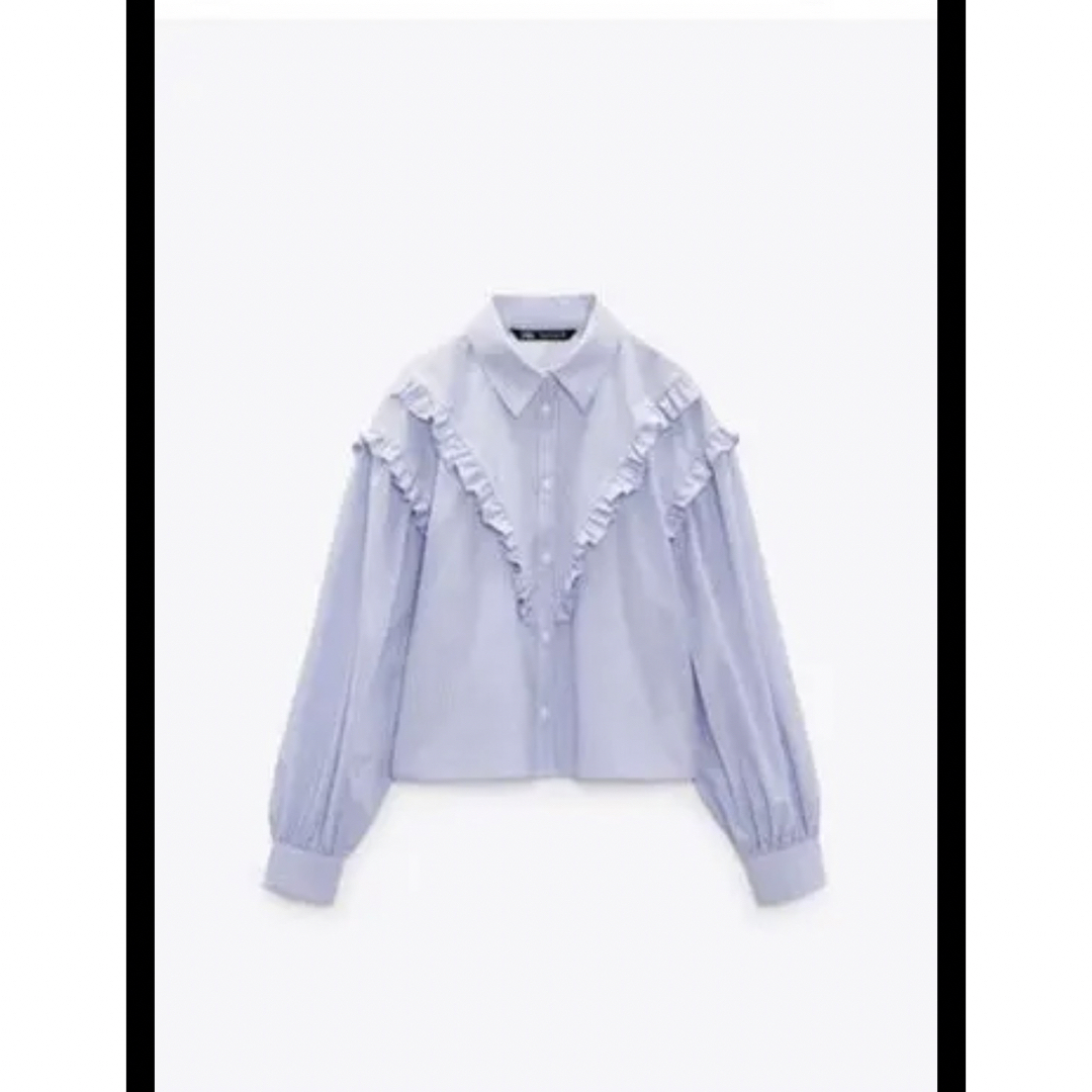 ZARA(ザラ)のフリル付きストライプ柄ポプリンシャツ　zara ポプリン レディースのトップス(シャツ/ブラウス(長袖/七分))の商品写真