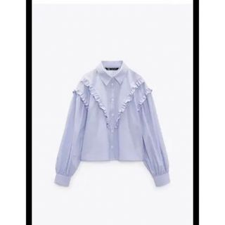 ザラ(ZARA)のフリル付きストライプ柄ポプリンシャツ　zara ポプリン(シャツ/ブラウス(長袖/七分))