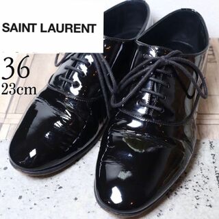 サンローラン(Saint Laurent)のサンローラン 23 ドレスシューズ エナメル 黒 パテント レースアップ(ローファー/革靴)