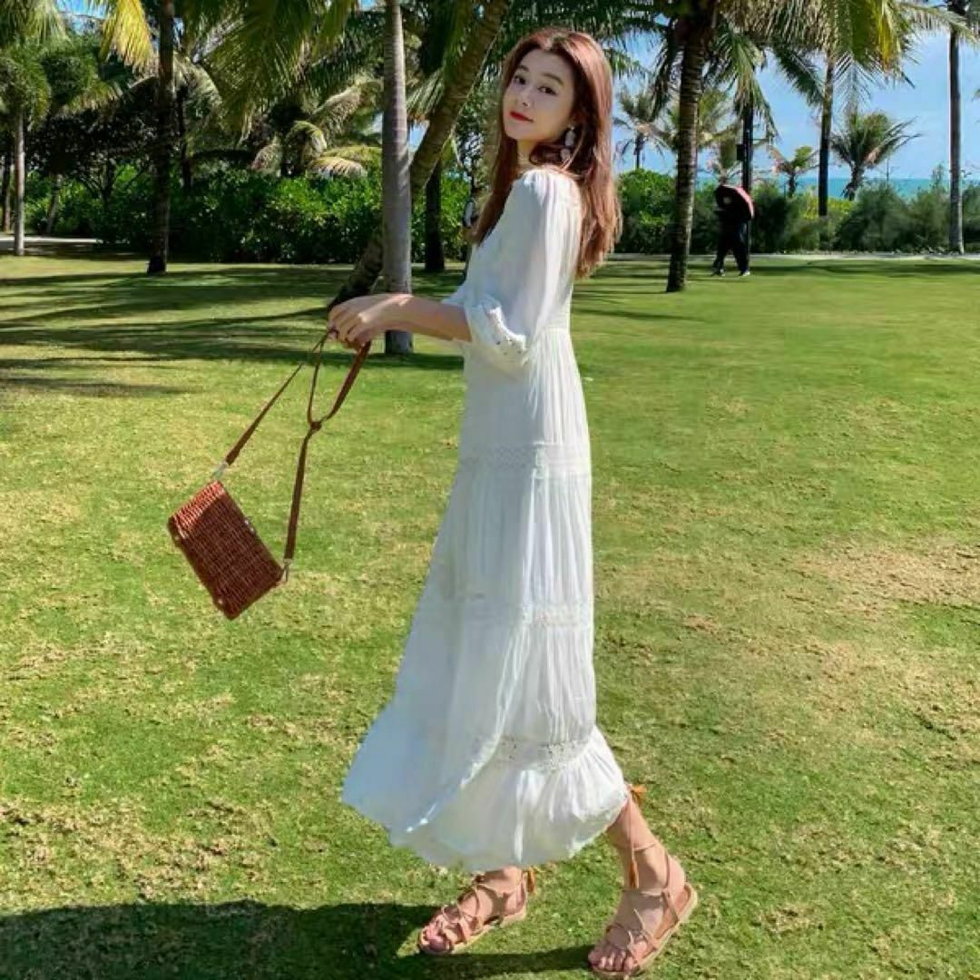春夏コーデ❤️ロングワンピース ドレス パーティー 半袖 リゾート