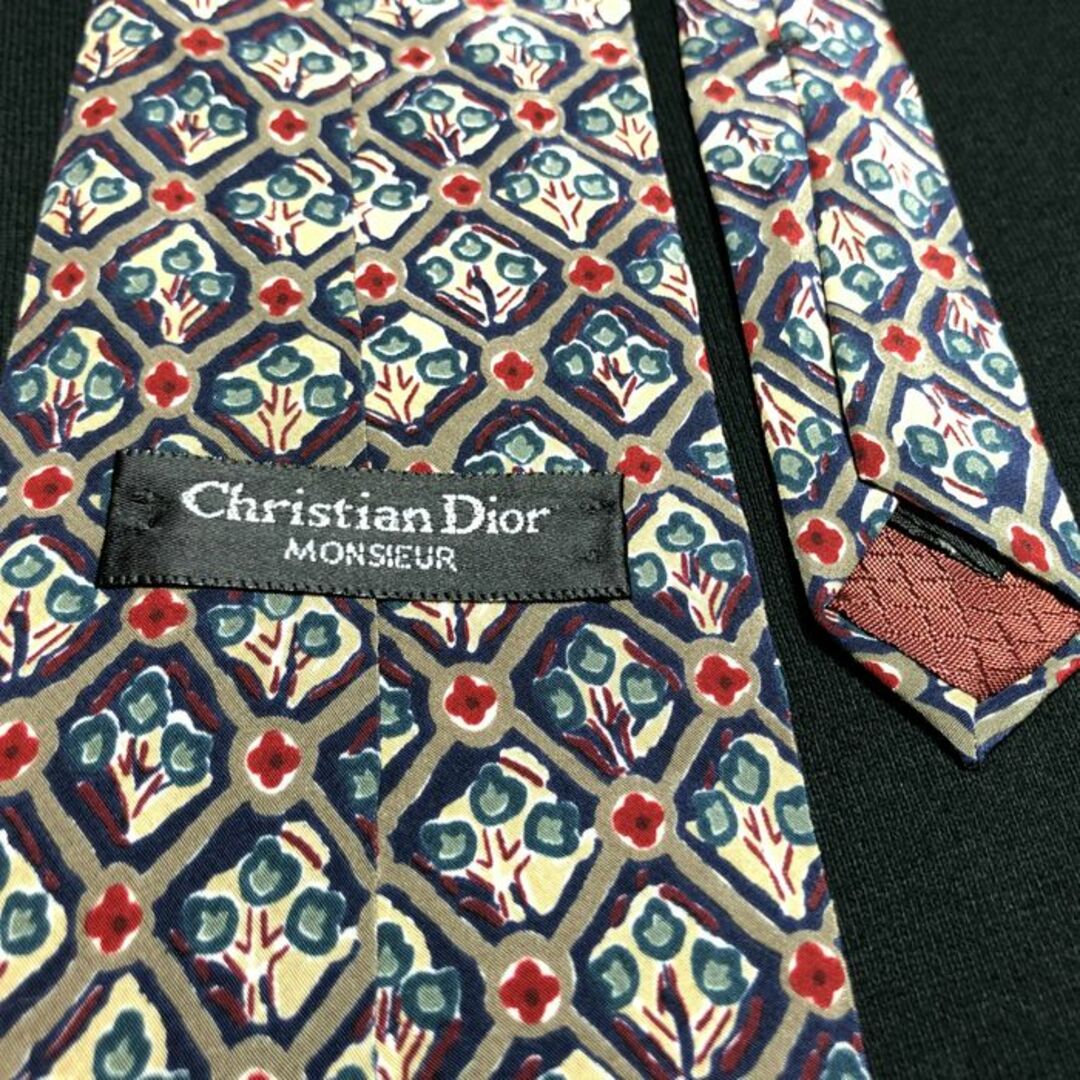 DIOR HOMME(ディオールオム)のディオール フラワーチェック グレー＆レッド ネクタイ A106-P11 メンズのファッション小物(ネクタイ)の商品写真