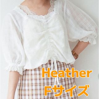 ヘザー(heather)の【美品】Heather ムジガラフロントシャーリング半袖ブラウス トップス(シャツ/ブラウス(半袖/袖なし))