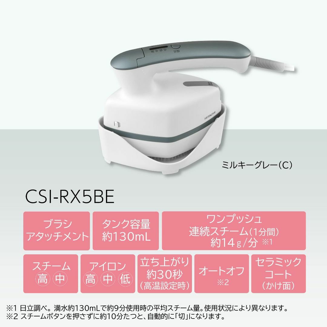 日立 衣類スチーマー スチームアイロン CSI-RX5BE C ミルキーグレー の ...